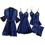 Damen Satin Pyjama Langarm Nachtwäsche Schlafanzug Lounge Set Seide Pyjama Satin-Pyjama Sexy Pyjama Set Schlafshirt Schlafanzug Nachthemd Damen Nachtwäsche Kunstseide Oversize Schlinge Chlafanzug