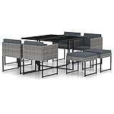 Homgoday Gartenmöbel Set für 8 Personen Garten-Essgruppe mit Auflagen Balkonset Gartenstühle mit Tisch Gartengarnitur Sitzgarnitur Essgruppe für Garten Balkon Terrasse Poly Rattan Grau