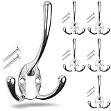 Haken zum Schrauben, 6 Stück, in Silber, Außen 113 x 67 x 27 mm, Dreierhaken inkl. Holzschrauben, Garderobenhaken für Tür, Bad, Küche, Flur, Büro, DIY Metallhaken, Jackenhaken, Schwanenhals Haken