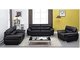 Vente-unique Couchgarnitur Leder 3+2+1 - Schwarz - Thibault