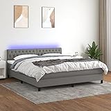 Tidyard Boxspringbett mit Matratze & LED Polsterbett Hotelbett Schlafzimmerbett Bett mit Kopfteil Designerbett Doppelbett/Einzelbett Gästebett Jugendbett Bettrahmen Dunkelgrau 160x200 cm Stoff