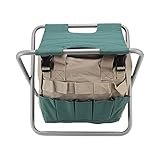 HEEPDD Multifunktionaler Garten-Klapphocker, Faltbarer Mehrzweck-Stuhl mit Großer Kapazität, Tragbarer Klapphocker mit Werkzeug-Aufbewahrungstasche für Gewächshaus, Angeln, Camping,