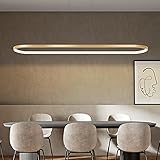 Bellastein Pendelleuchte Oval Esstisch Büro Lampen, LED Hängeleuchte Dimmbar Deckenleuchte mit Fernbedienung, Modern Ring Design Kronleuchter für Esszimmer Küchenlampe Blendfrei (L90cm, Gold)