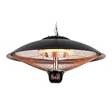 blumfeldt Heizsporn - Deckenheizstrahler, Infrarot-Heizstrahler, Karbon-Heizelement, 3 Heizstufen: 700, 1300 oder 2000 W, LED-Beleuchtung, Durchmesser: 60,5cm, Schutzklasse: IP34, schwarz