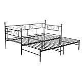 setsail Florenz Metallbett Tagesbett ausziehbar auf 180x190 cm Ausziehbett Kinderbett Bettgestell Metall Gästebett Couchbett Schwarz