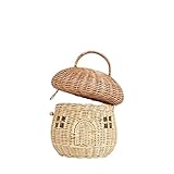 NIDONE Rattan-Korb in Pilzform Rattan-Aufbewahrungskorb Dekorativer geflochtener Korb mit Deckel, Korb mit geflochtenem Griff für Regal-Organizer, dekorative Box für Baby-Kinderzimmer