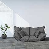 Ribelli 2 Sitzer Hikui Futon Schlafsofa im Japanischen Stil Sofa mit Schlaffunktion, Sofabett mit Verstellbarer Rücklehne, Lazy Sofa klappbar, Bodensofa für Schlafzimmer, Wohnzimmer, Balkon, Grau