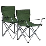 SONGMICS Campingstuhl, 2er Set, Klappstuhl für Outdoor, Angelstuhl mit Armlehnen und Getränkehalter, tragbar, klappbar, bis 120 kg belastbar, für Camping, Garten, Strand, Terrasse, armeegrün GCB001C01