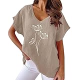 Tops Damen Bluse Damen Elegant Sexy Langarm Slim Fit T Shirt Damen Schwarz Rundhals Top Damen Kurz Longbluse Damen Kurzarm Locker Khaki #7