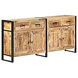 Gawany Sideboard über 2 Fächer mit Türen & 4 Schubladen Seitenschrank Schubladenschrank Beistellschrank Holzschrank Mehrzweckschrank Aufbewahrungsschrank Kommde 172x35x80 cm Mango Massivholz