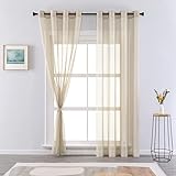 CUTEWIND Voile Gardinen Wohnzimmer - Voile Halbtransparente Vorhang mit Ösen Dekoschals Gardine Halbtransparent Voile Vorhänge aus Polyester Beige B 140 x H 225 cm 2er Set