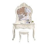 TEmkin Schminktisch-Set, europäischer einfacher Make-up-Schreibtisch, Schlafzimmermöbel, Prinzessin, romantischer Schminktisch mit Hocker, Spiegel und 2 Schubladen, Schminktisch