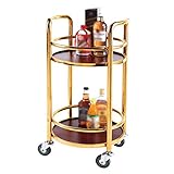 TONPOP Servierwagen Küchenwagen Inselwagen Massivholz 2 Etagen Trolley Gestell rund Organizer Griff Geländer fahrbar (Gold 40 x 85 cm) (Gold 40 x 85 cm) (Gold 40 x 85 cm)