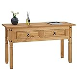 CARO-Möbel Konsolentisch Salsa im Mexiko Stil aus massiver Kiefer Schreibtisch Beistelltisch, gebeizt gewachst mit 2 Schubladen