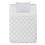 ABAKUHAUS Grau Mikrofaser Tagesdecken Set, Monochrome-Damast-Muster, weiches Bettwäscheset mit Kissenbezügen und Steppdecke, 170 cm x 220 cm, Weiß Grau