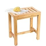 REMYS Dusch-/Badehocker aus Holz | Badezimmer-Sitzbank für ältere Menschen, rutschfest, Aufbewahrungsregal für Shampoo-Handtuch | Rasierdusche, Fußstütze, Hocker, Spa-Badestühle