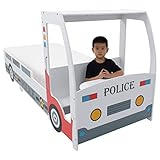 INLIFE Polizeiauto-Kinderbett mit Memory-Schaum-Matratze 90×200 cm-8783