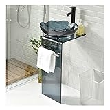 Badezimmer Standwaschbecken Aus Gehärtetem Glas, Saule Waschbecken Moderne Einfachheit Kleine Wohnung, Balkonbodenstehendes Aufsatzwaschtisch 84x40 Cm Mit Wasserhahn Und Abfluss-Kombinat(Color:Runden)