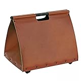 Kamin Holzkorb regeneriertes Leder braun mit Rollen 52x45x38 cm