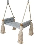Create For You Kinderschaukel - Hausschaukel - Gesteppte Kinder Schaukel - Holzschaukel für die Deckenmontage - Buchenholz - Höhenverstellbar - 46x36x12cm - Farbe Grau