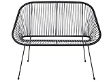 Beliani 2-Sitzer Spaghetti-Gartenbank Rattan schwarz 114 cm Metallgestell Boho Acapulco