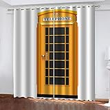 TEMKIN Gardinen Wohnzimmer Mit Ösen, Vorhang Blickdicht 3D Gelbe Telefonzelle Muster Verdunklungsvorhänge Kinderzimmer Fensterdekoration, Thermovorhang Schlafzimmer Wohnzimmer 2Er Set 214X200cm