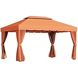 Outsunny Gartenpavillon Pavillon Gartenzelt Festzelt Partyzelt mit 4 x Seitenwand wetterfest Aluminium Polyester Orange 3,9 x 2,9 x 2,7 m