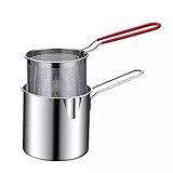 OUSIKA Suppentopf, Edelstahl-Fritteuse, Haushalts-Mini-Fritteuse, Küche, ölsparende Fritteuse, Gasfritteuse mit Filtersieb Milchtopf