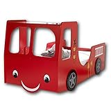 Stella Trading HEAT Feuerwehrbett mit 90 x 200 cm Liegefläche - Aufregendes Auto Kinderbett für kleine Feuerwehrmänner in Rot - 107 x 100 x 209 cm (B/H/T)