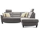 Cavadore Ecksofa Palera mit Federkern / L-Form Sofa mit Ottomanen rechts / 236 x 89 x 212 / Büffellederoptik Hellgrau