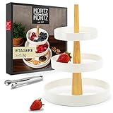 Moritz & Moritz Obst Etagere 3 Etagen - Inkl. Zange - Aus hochwertigem Porzellan – Moderne Küchen Deko oder Party Deko – Perfekt als Obstschale für Obst Aufbewahrung, Muffins und Cupcakes