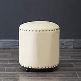 Gepolsterter Fußhocker Fußhocker Nailhead Trim Polsterhocker Ottomane/Leder-Couchtisch Ottomane/15,7 x 13,8 Zoll Aufbewahrungsfußhocker (Farbe: Weiß)