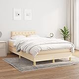 ZEYUAN Boxspringbett mit Matratze, Bett, Polsterbett, Bettgestelle, Schlafbett, Box Spring Bed,Bettrahmen, Jugendbett, Creme 120x200 cm Stoff