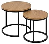 AC Design Furniture Spencer runde Satztische 2er-Set, Tischplatte aus Wildeiche und schwarze Metallbeine, Couchtisch-Set für Wohnzimmer, modernes Beistelltisch-Set,Lampentisch für Wohnzimmer oder Flur