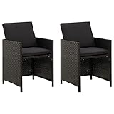 YUMENG Gartenstühle mit Kissen, Hochlehner, Campingstühle, Lehnstühle, Wetterfest Stuhl, Garden Chair, 2 STK. Poly Rattan Schwarz