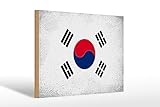 Holzschild Flagge Südkorea 30x20 cm South Korea Vintage Deko Schild Wooden Sign