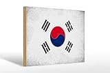 Holzschild Flagge Südkorea 30x20 cm South Korea Vintage Deko Schild Wooden Sign