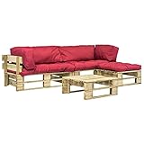 Camerina 4-TLG. Garten-Lounge-Set GartenmöBel Set BalkonmöBel Kleiner Balkon GartenmöBel Lounge Set Garden Furniture Sets Paletten Rote Auflagen Holz