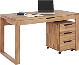 TaBoLe Schreibtisch mit Schublade und Rollcontainer Buche Massivholz (Holz)