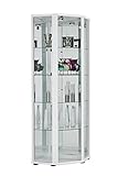 K-Möbel Eckvitrine in Weiss (176x56,5x56,5 cm) mit 4 Glasböden, Schloss, Spiegel & LED - Modellauto Vitrine Weiß - Vitrinenschrank Weiss - Sammlervitrine - Wohnzimmerschrank Glasvitrine stehend Regal