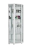 K-Möbel Eckvitrine in Weiss (176x56,5x56,5 cm) mit 4 Glasböden, Schloss, Spiegel & LED - Modellauto Vitrine Weiß - Vitrinenschrank Weiss - Sammlervitrine - Wohnzimmerschrank Glasvitrine stehend Regal