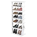 GIANTEX Schuhregal schmal und hoch, Schuhschrank Regal Holz 8 Ebenen, Schuhständer Schuhablage vertikal, Schuh-Organizer platzsparend, Holzregal Standregal Lagerregal Eckregal schmal freistehend weiß