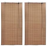 WIFESE Bambusrollos 2 STK. 150x220 cm Raffrollo Mit HakenaufhäNgung Bambusvorhang Rollos FüR Fenster Rollo Bambus Verdunkelungsrollo Fenster Rollos FüR Innen Bamboo Blinds Roller Blind Braun