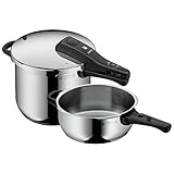 WMF Perfect Schnellkochtopf Set Induktion 2-teilig, Dampfkochtopf 6,5l + 3l, großes Kochsignal, 2 Kochstufen, abnehmbarer Deckelgriff, Edelstahl