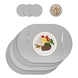 Tischsets und Untersetzer aus Leder, Platzdeckchen abwaschbar,Platzsets abwaschbar,Tischdeko,Tischset abwaschbar rund,Platz-Matten für Küche Speisetisch,4er-Set (Oval, grau)