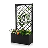 GOPLUS Blumenkasten mit Rankgitter, Gartenspalier aus Metall, Pflanzkübel Rankhilfe für Kletterpflanzen (60 x 31 x 124 cm)