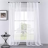 CUTEWIND Weißer Vorhang mit Stangendurchzug Voile Vorhänge Schlafzimmer Transparent Vorhang für große Fenster 140x260cm BxH 2er-Pack
