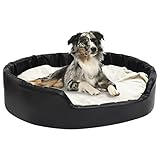 homiuse Hundebett Schwarz-Beige 99x89x21 cm Plüsch und Kunstleder Hundekissen Katzenbett Hundebett Grosse Hundekorb Katzenkorb HundeköRbchen Hundebetten Dog Bed Kissenbezug Waschbar rutschfeste