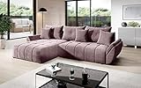 Furnix Ecksofa Calvani mit Schlaffunktion und Bettkasten - Couch Wohnzimmersofa mit Kissen - L-Form Sofa, Stellfüße in Chromoptik - B280 x T190 x H91 cm, Liegefläche 230 x 149 cm - MH 62 (rosa)