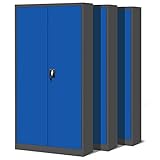 3er Set Aktenschrank C001H Büroschrank Metallschrank Stahlschrank Werkzeugschrank Stahlblech Pulverbeschichtet Flügeltürschrank Abschließbar 195 cm x 90 cm x 40 cm (anthrazit/blau)